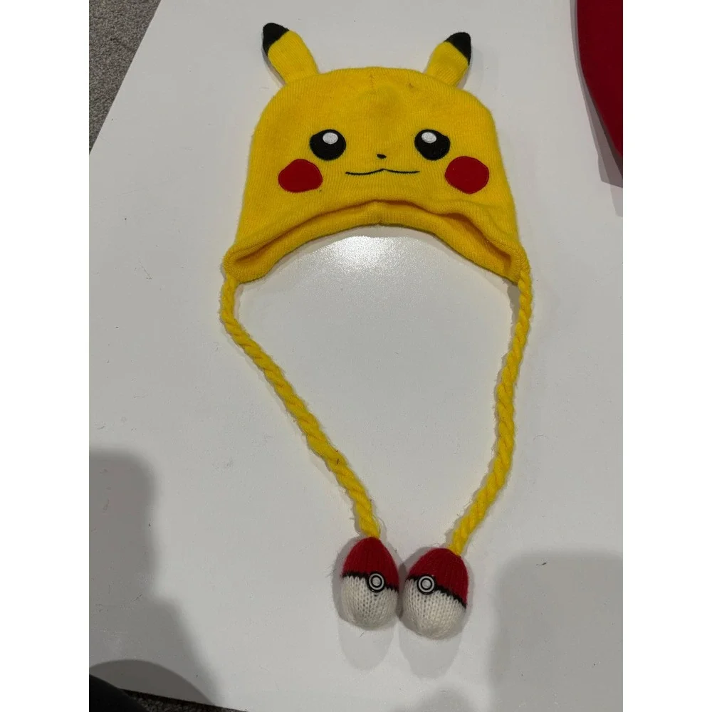 Pokemon Pikachu Knit Laplander Beanie Hat Yellow Poke Ball Tassels Nintendo